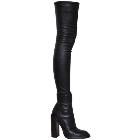 Ann Demeulemeester Over The Knee Stretch Leather Boots 35 5 Black - Picture 13 of 14